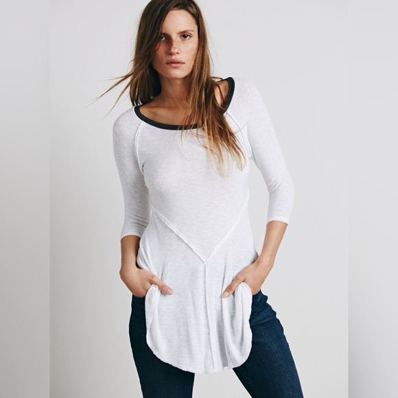 Free People Tops - Free People Layering Tee Snow Combo Size S NWT Asymmetric Hem Soft Stretch